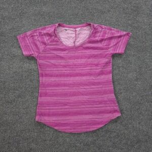 Kuhl Shirt Womens Medium Pink Striped Performance Hiking Fish Camp Outdoors Logo